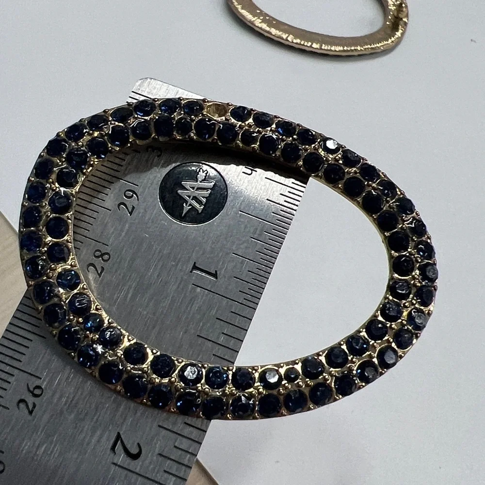 Large Oval Goldtone Navy Blue Crystal Encrusted Pierced Earrings